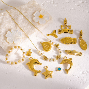 Pendentif Classique En Acier Inoxydable Étanche En Forme De Dauphin Mignon De La Série Océan, À Monter Soi-Même h5 Image3