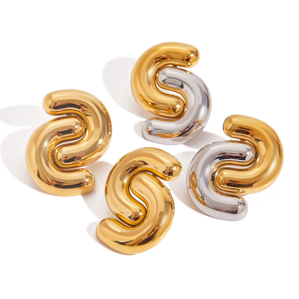 1 Paire De Boucles D'Oreilles Puces Classiques En Acier Inoxydable, Couleur Or, En Forme De Lettre S h5Image8