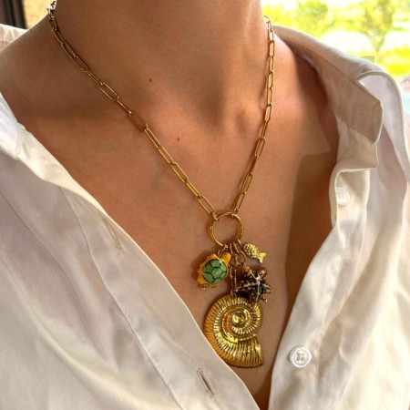 Collier pendentif en acier inoxydable doré, étanche, en forme de coquillage 2