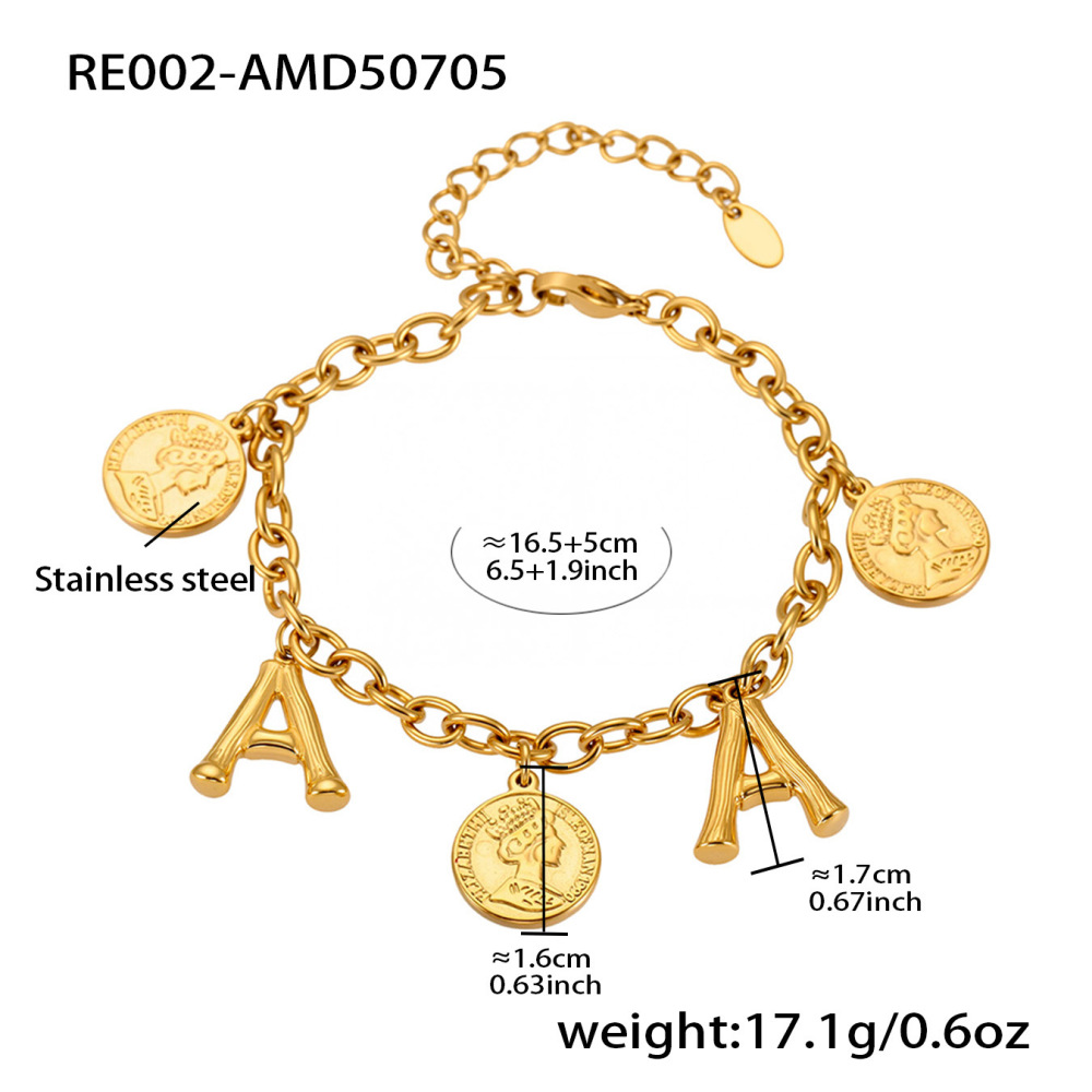 Bracelet À Breloques Pour Femme, En Acier Inoxydable, Étanche, Couleur Or, Avec Lettre Du Jour (1 Pièce). Image2