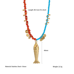 Collier De Perles Pour Femme, 1 Pièce, En Acier Inoxydable Étanche, Couleur Or, Motif Poisson Vif h5