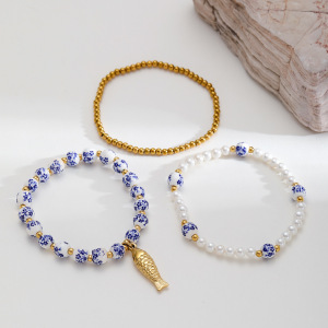 Bracelet De Perles Pour Femme, Série Classique, Élégant, En Céramique, Couleur Or, Motif Floral h5 Image4