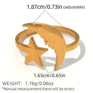 Bague Tendance Simple Et Décontractée En Acier Inoxydable Couleur Or, Avec Motif Lune. h5 Image2