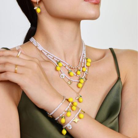 Collier pendentif femme en acier inoxydable doré, motif citron naturel (1 pièce)