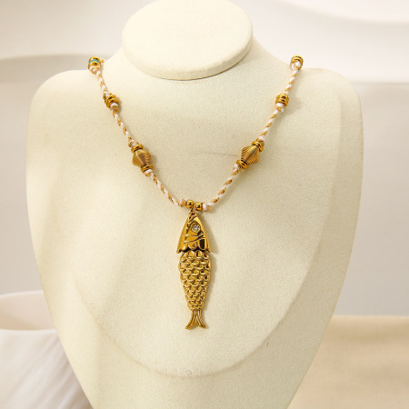 Collier pendentif étanche en acier inoxydable en forme de poisson (1 pièce) 2