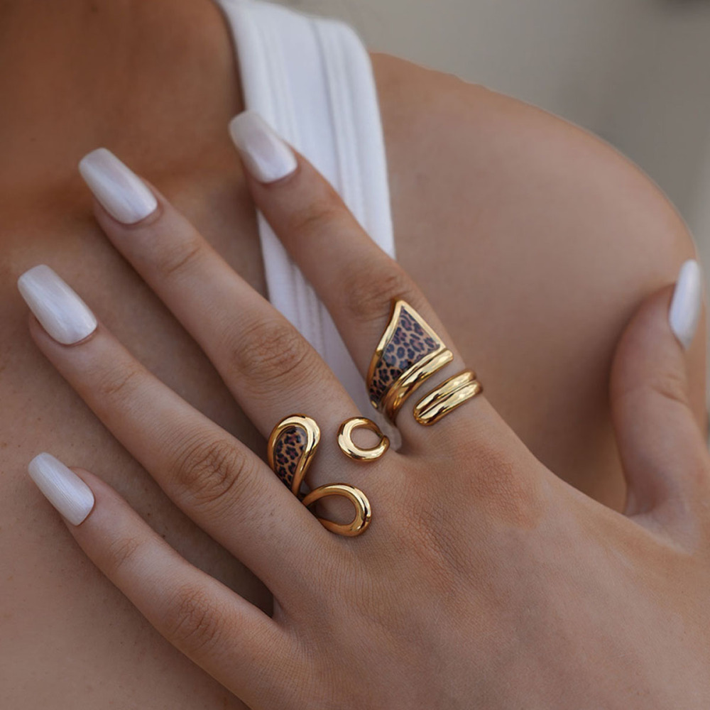 Bague Tendance Simple Et Décontractée En Acier Inoxydable Imperméable À Imprimé Léopard (1 Pièce) Image4