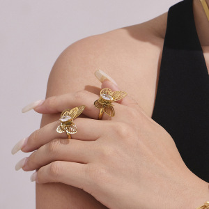 Ensemble De Bijoux Pour Femme 1 Pièce, Motif Papillon Romantique, En Acier Inoxydable Étanche Couleur Or h5 Image5