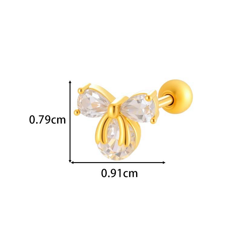 Boucle D'Oreille Piercing En Forme De Nœud Papillon En Cuivre Doré Et Zircon h5Image2