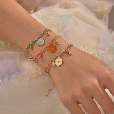 Bracelet tressé en acier inoxydable imperméable avec motif floral romantique (1 pièce)