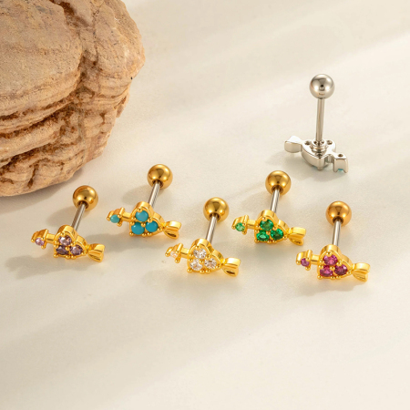 Boucle d'oreille piercing en forme de cœur en cuivre doré et zircon
