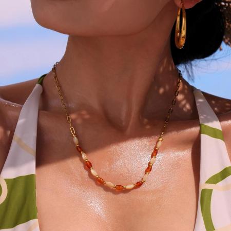 Ensemble de colliers pour femmes, série ethnique, perles ovales, pierres naturelles, couleur or, 1 pièce