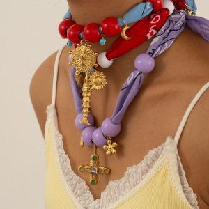 Collier Pendentif Femme En Acier Inoxydable Doré, Couleur Or, Orné D'Une Croix Œil Du Diable (1 Pièce), Collection De Luxe h5 Image2