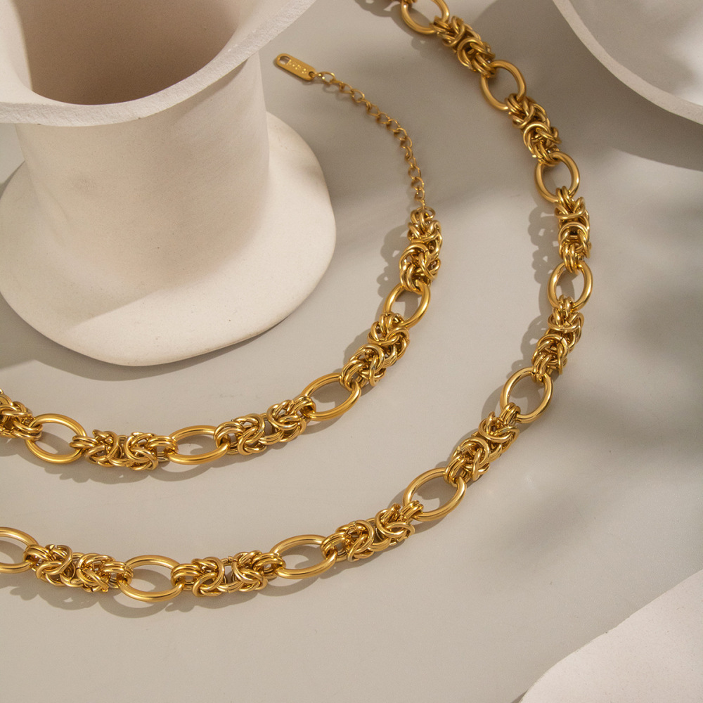 Ensemble Collier Et Chaîne En Acier Inoxydable Étanche Couleur Or Image3