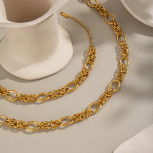 Ensemble Collier Et Chaîne En Acier Inoxydable Étanche Couleur Or h5 Image3