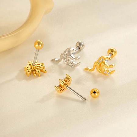 Boucles d'oreilles piercing exquises en forme de serpent, couleur cuivre et or, zircone, pour femme, 1 pièce 2