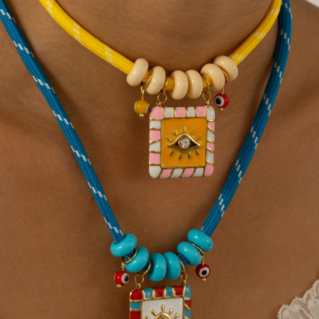 Collier pendentif femme œil de diable rétro éclatant en acier inoxydable étanche couleur or (1 pièce) 2