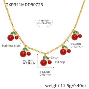 Ensemble De Bijoux Pour Femme En Acier Inoxydable Doré, Motif Cerise Douce (1 Pièce). h5