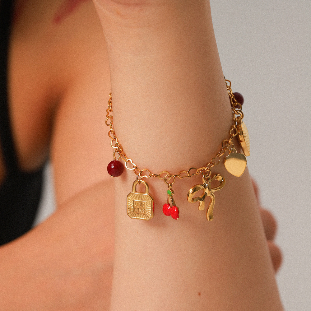 Bracelet À Breloques Pour Femme, 1 Pièce, Collection Simple, Nœud Papillon Quotidien, En Acier Inoxydable Étanche. Image4