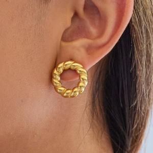 Boucles D'Oreilles Puces Pour Femme, En Acier Inoxydable Doré, Imperméables, Avec Nœud Torsadé Simple (1 Paire). h5 Image3