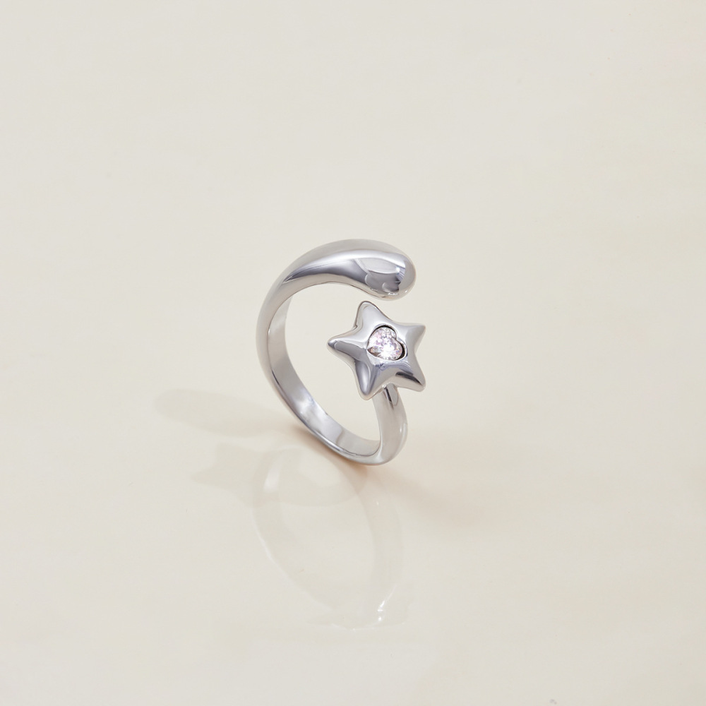 Bague Design Étoile En Acier Inoxydable, Étanche, Couleur Or Blanc. Image6