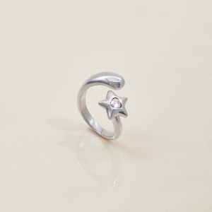Bague Design Étoile En Acier Inoxydable, Étanche, Couleur Or Blanc. h5 Image6