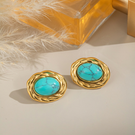 1 paire de boucles d'oreilles puces simples et élégantes en acier inoxydable étanche, couleur or, pour femme.