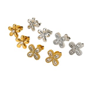 Boucles D'Oreilles Puces Élégantes En Acier Inoxydable Doré, Ornées De Zircon, Style Romantique, En Forme De Fleur, Étanches. h5 Image5