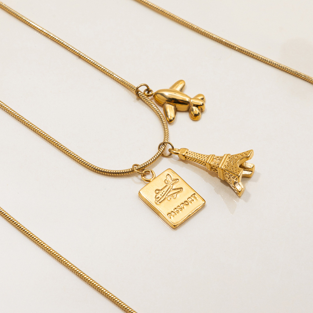 Collier Pendentif Tour Eiffel Classique Pour Femme, En Acier Inoxydable Étanche, Couleur Or (1 Pièce) Image7