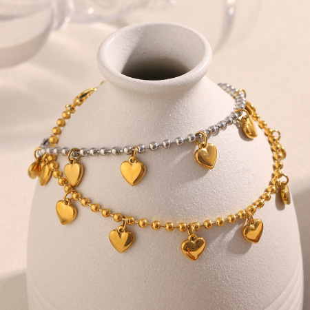 Bracelet à breloques pour femme, en acier inoxydable, couleur or, avec motif cœur (1 pièce).