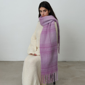 1 Écharpe D'Hiver Simple À Carreaux En Polyester Pour Femme h5 Image3