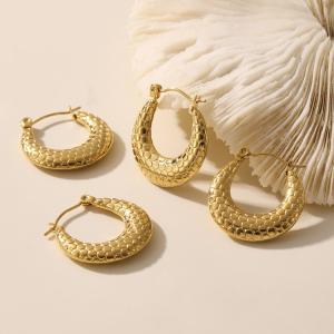 1 Paire De Boucles D'Oreilles Créoles Pour Femme, En Acier Inoxydable Imperméable, Couleur Or, Motif Nid D'Abeille. h5 Image6