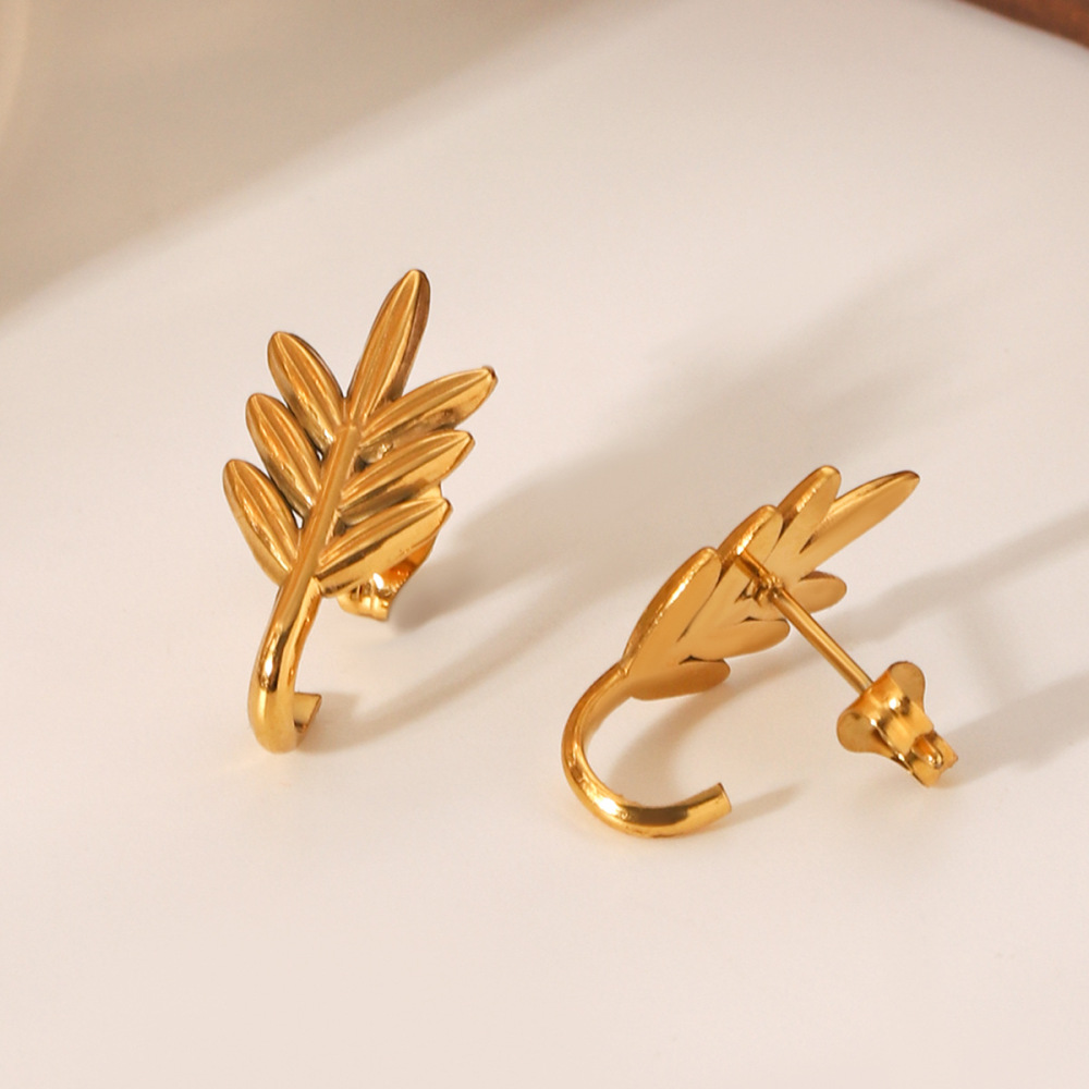 1 Paire De Boucles D'Oreilles Puces Pour Femme, En Acier Inoxydable Imperméable, Motif Plante Simple Image4