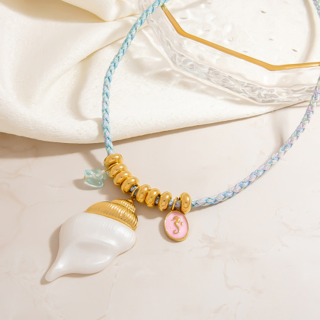 1 paire de colliers tressés étanches en acier inoxydable à motif coquillage spiralé 2