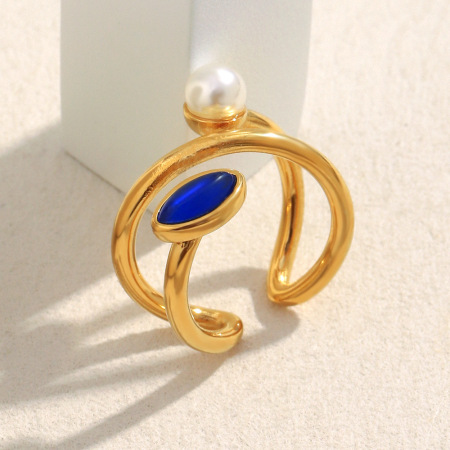 Bague en acier inoxydable étanche avec pierre naturelle (1 pièce) 2