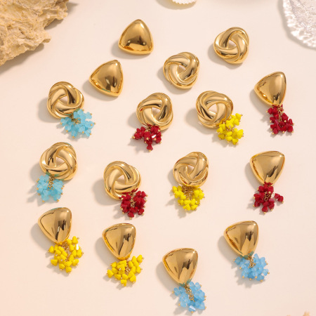 Boucles d'oreilles pendantes romantiques à pompons en acier inoxydable, étanches, couleur or et verre, pour femme (1 paire). 2