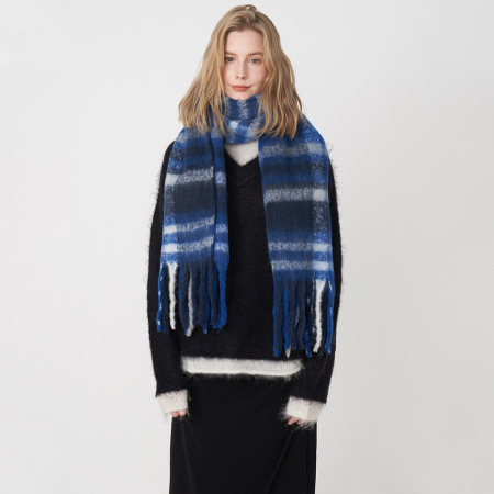 1 écharpe d'hiver romantique décontractée en polyester à carreaux de couleurs mélangées pour femme 2