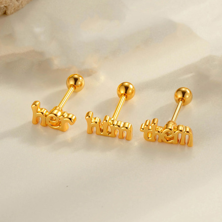 Boucle d'oreille piercing en zircon couleur or et cuivre avec lettre 2