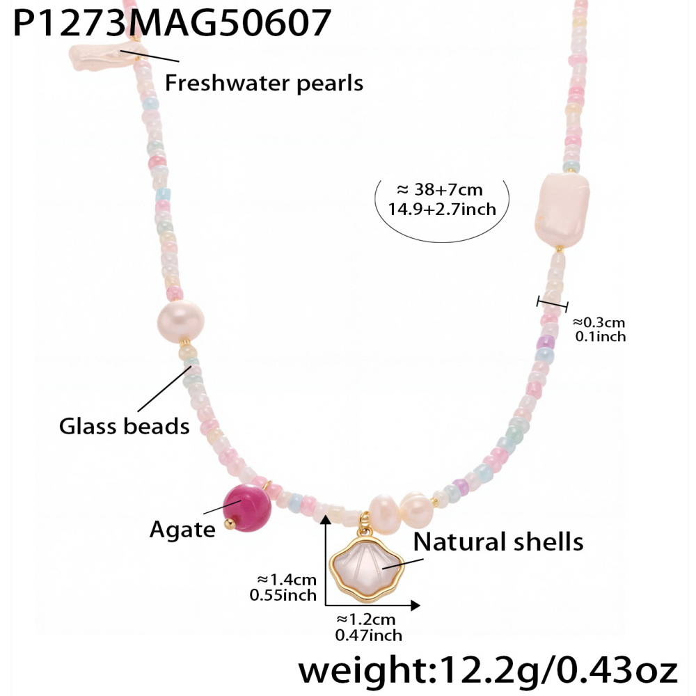 Collier De Perles Pour Femme, 1 Pièce, Motif Bohème, Pierres Naturelles, Couleur Or 