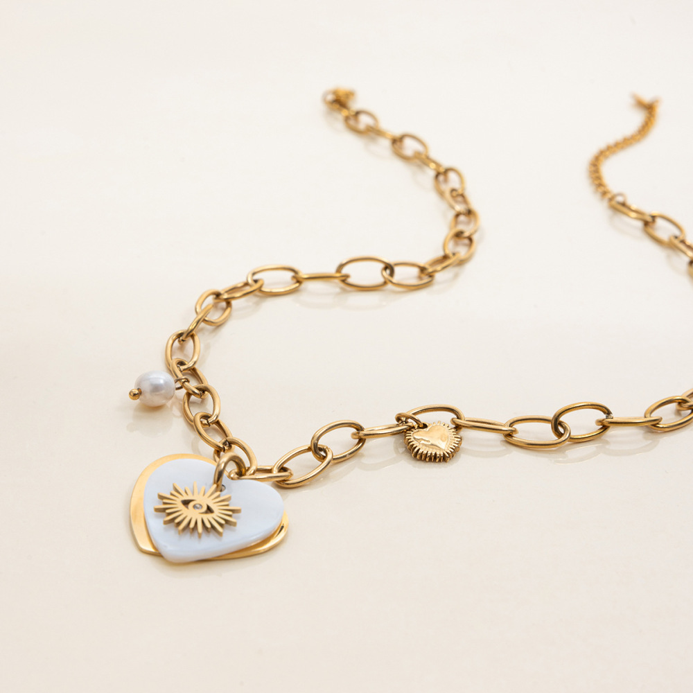 Collier Pendentif Femme En Forme De Cœur, En Acier Inoxydable Étanche, Couleur Or (1 Pièce) h5Image6