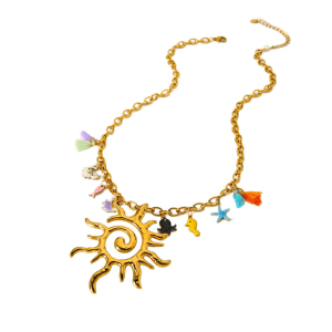 Collier Pendentif Femme Luxueux En Acier Inoxydable Étanche, Motif Poisson-Lune, Idéal Pour Les Vacances (1 Pièce) h5 Image2