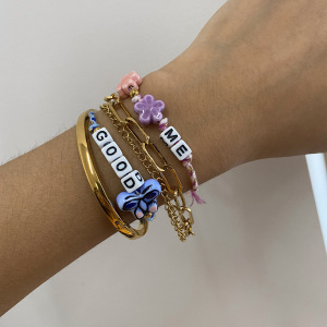Bracelet À Perles Pour Femme, En Acier Inoxydable Coloré Et Étanche, Avec Inscription « Sweet Letter » (1 Pièce). h5 Image3