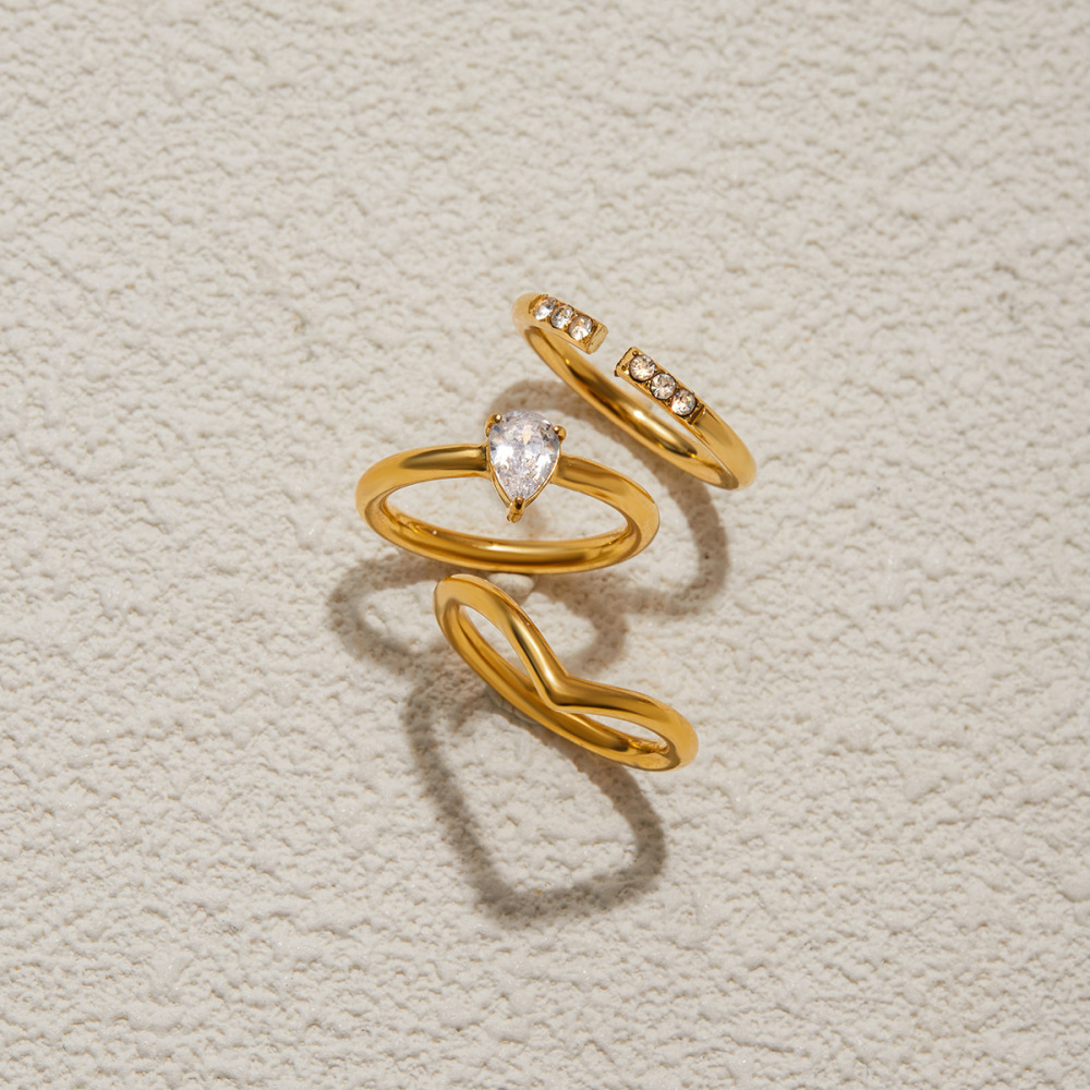Bague Minimaliste Irrégulière En Acier Inoxydable Étanche Couleur Or (1 Pièce) Image8