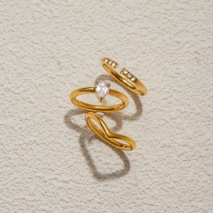 Bague Minimaliste Irrégulière En Acier Inoxydable Étanche Couleur Or (1 Pièce) h5 Image8