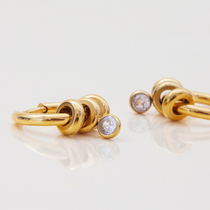1 Paire De Boucles D'Oreilles Créoles Pour Femme, En Acier Inoxydable Étanche, Couleur Or, Collection Simple Series. h5 Image5