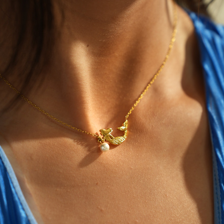 Collier pendentif femme étanche en acier inoxydable, motif poisson simple (1 pièce)