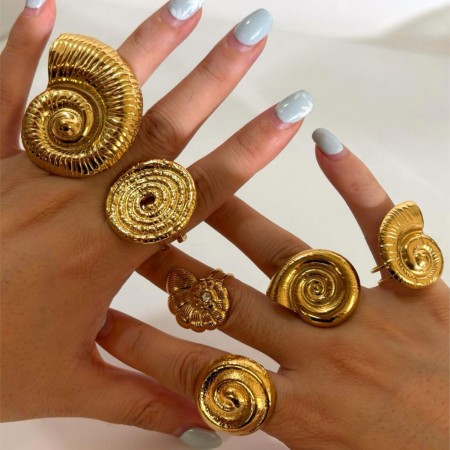 Bague tendance en acier inoxydable doré, forme coquillage (1 pièce), étanche 2