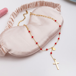 Collier Pendentif Croix Personnalisé En Acier Inoxydable Étanche Couleur Or Pour Femme (1 Pièce) h5 Image7