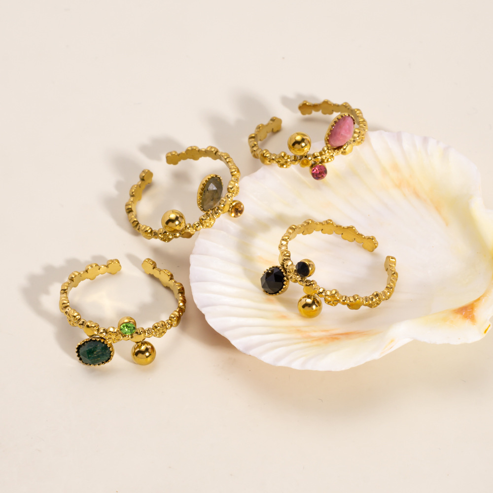 Bague Classique Pour Femme, En Acier Inoxydable Étanche, Avec Pierre Naturelle, Forme Irrégulière, À Porter Au Quotidien (1 Pièce). Image2