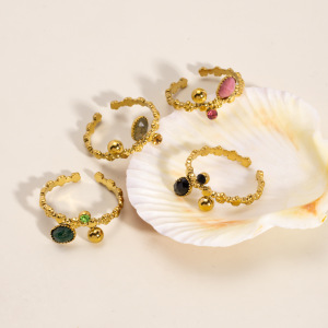 Bague Classique Pour Femme, En Acier Inoxydable Étanche, Avec Pierre Naturelle, Forme Irrégulière, À Porter Au Quotidien (1 Pièce). h5 Image2