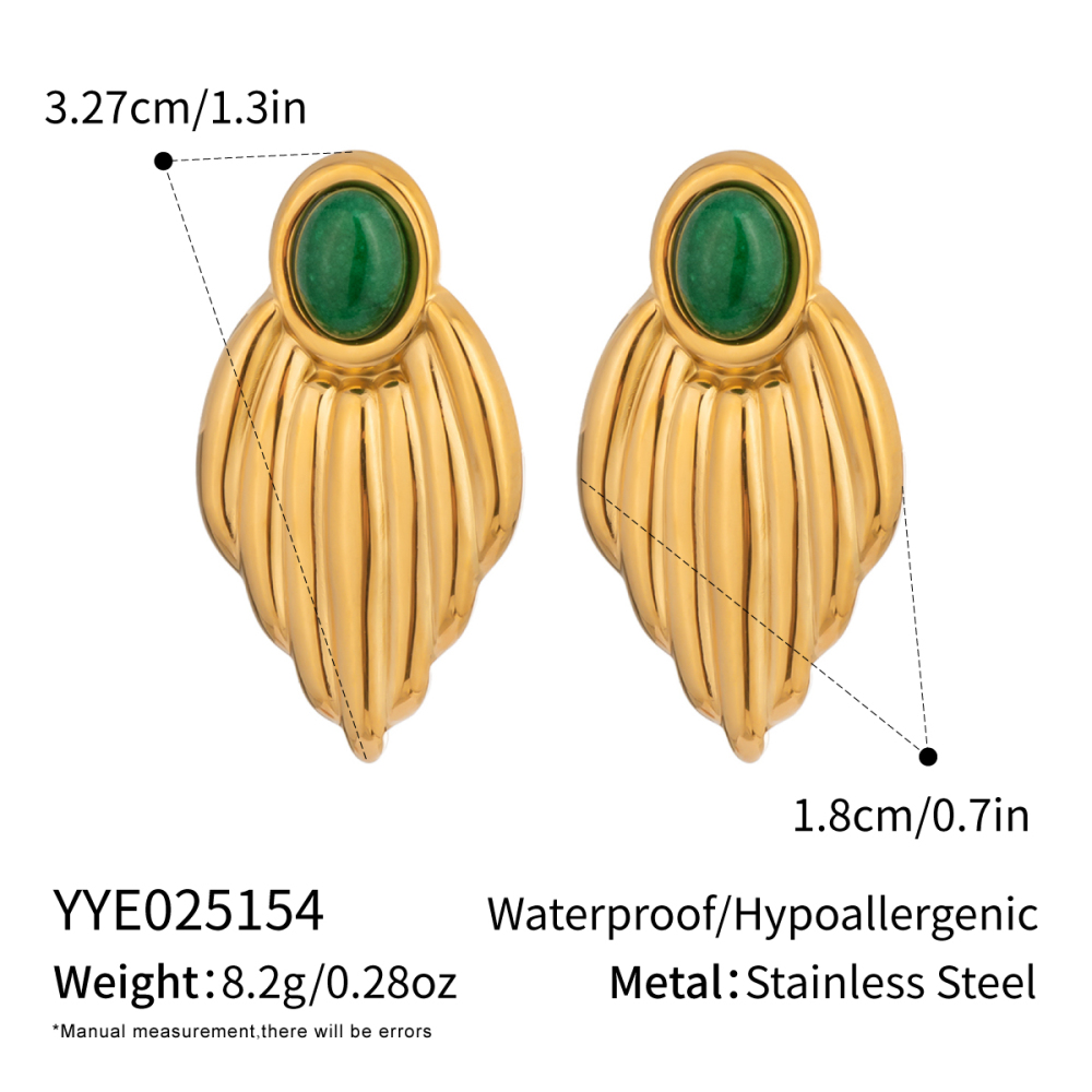 Boucles D'Oreilles Puces Pour Femme, Style Rétro Simple, En Acier Inoxydable, Couleur Or, Imperméables, Avec Motif Feuille. 1 Paire 